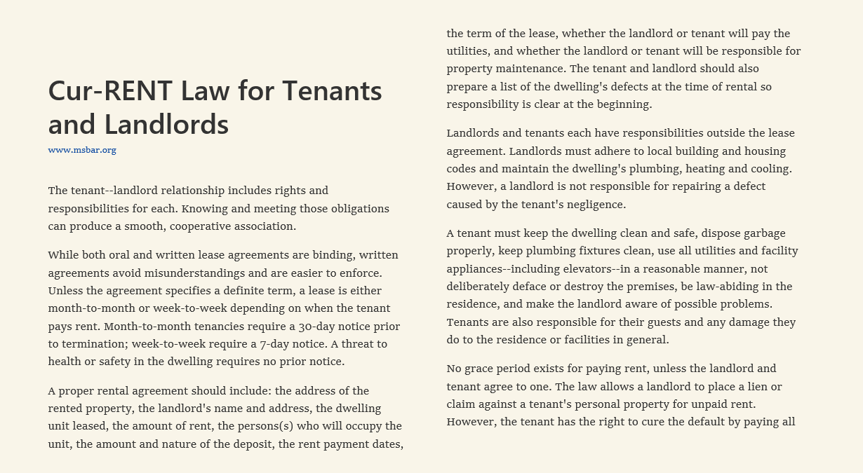 Cur-RENT Law for Tenants and landlords